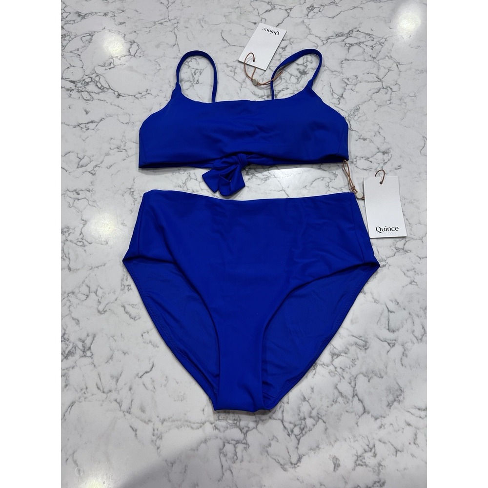 Nwt Quince Electric Blue Italian Scoop Neck Bikini  Top & High Rise Bottom XS